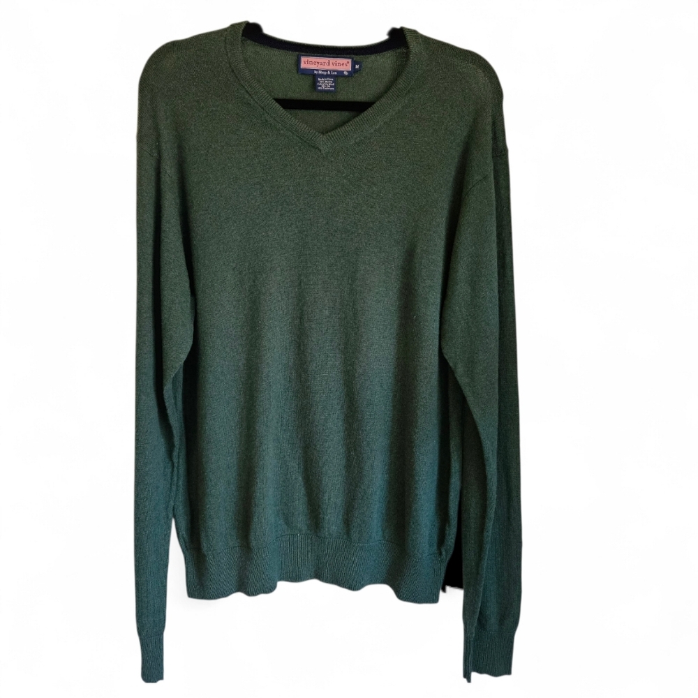 Vineyard Vines Cashmere Wool Silk V-Neck Forest Green Long Sleeve Sweater Men M